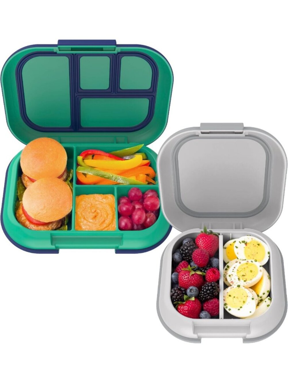 Stylish Kids Lunch Box Set - Insulated Bento Box & Mini Container - Green/Navy